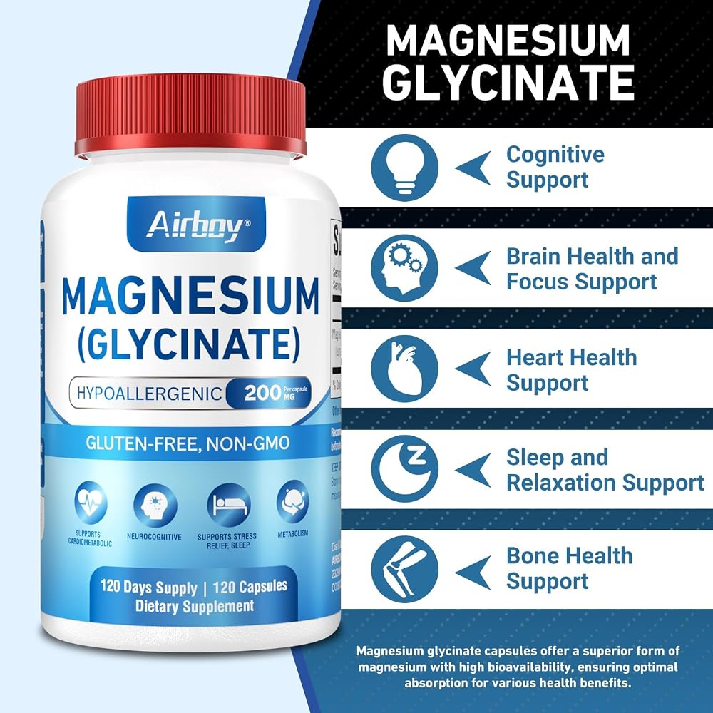Airboy Magnesium Glycinate 200 mg for Sleep - 120 Capsules - image 3