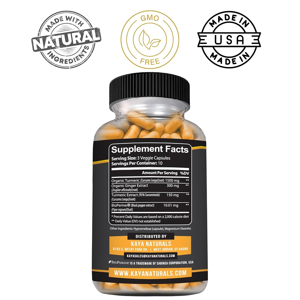 Kaya Naturals Turmeric Curcumin Supplement with Ginger & Bioperine - image 3