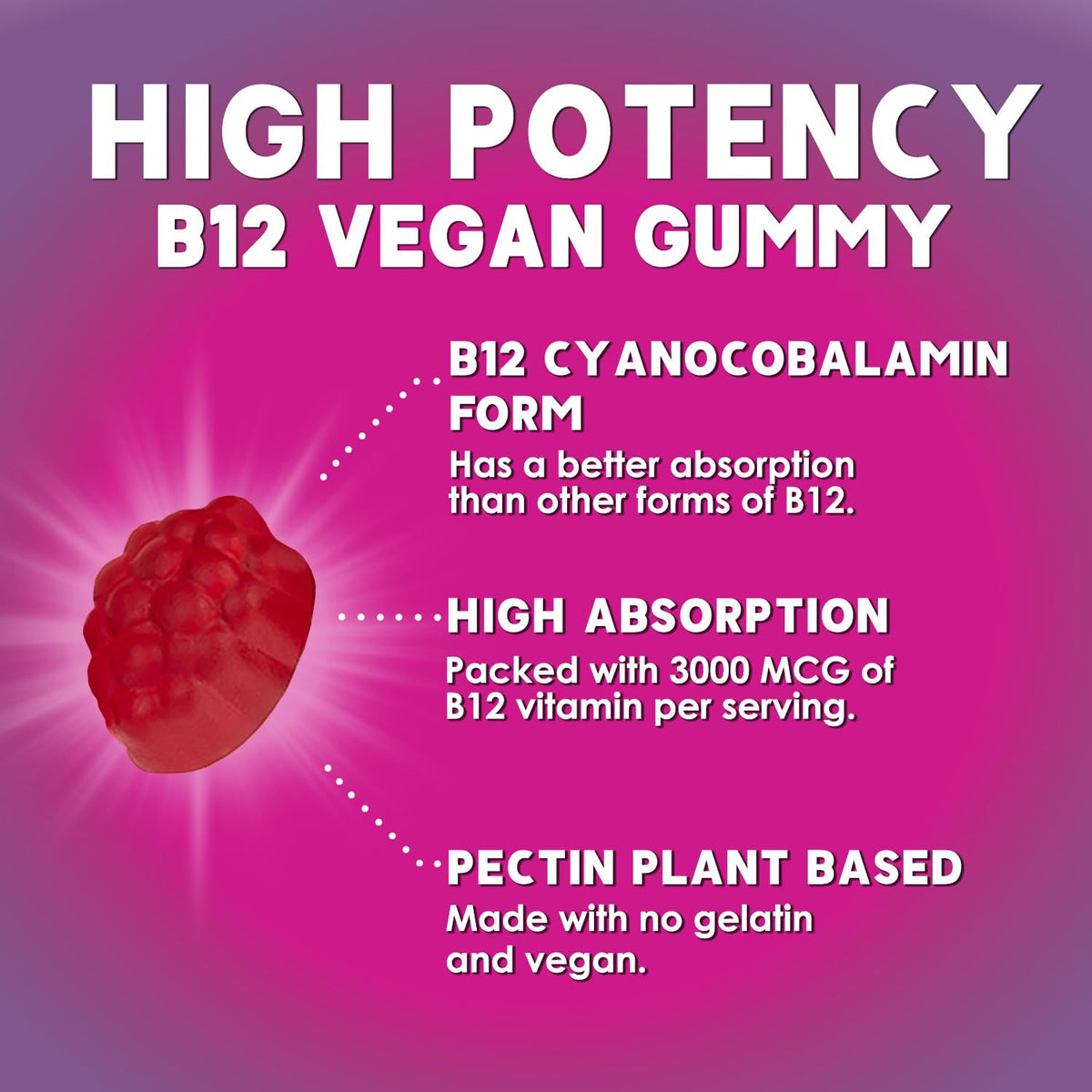 Nature's Nutrition B12 Energy Gummies 3000 mcg per Serving - Extra