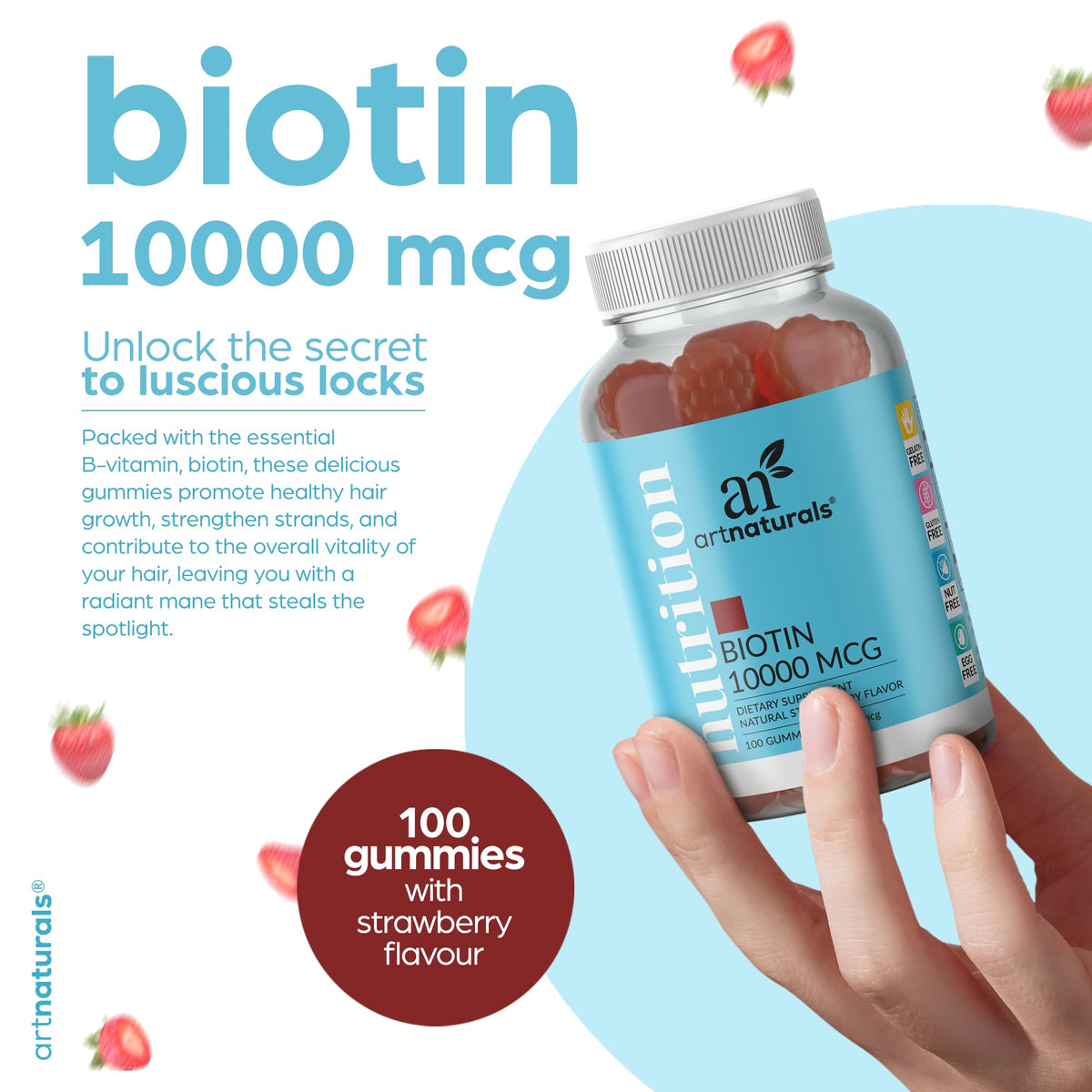 Artnaturals Biotin Gummies Strawberry - 100 Count - image 2