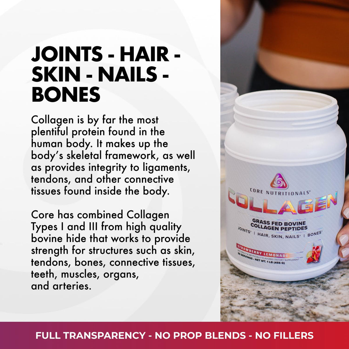 Core Nutritionals Collagen Peptides Strawberry Lemonade - 1 Pound - image 4