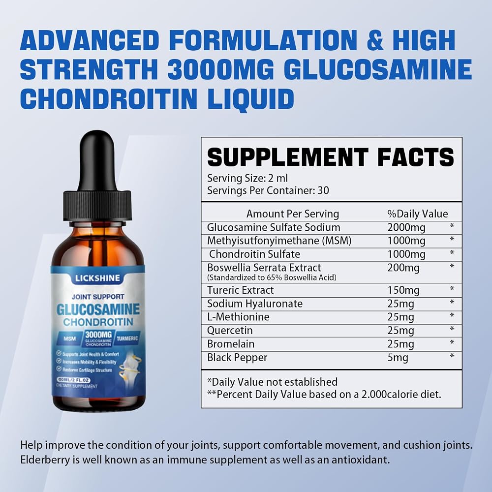lickshine Glucosamine Chondroitin MSM Liquid Drops Joint Support - 2 Fl Oz - image 2