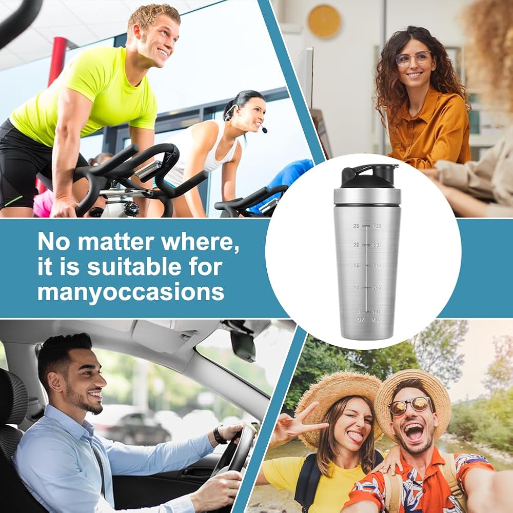 AOOWU Stainless Steel Shaker Bottle with Wire Whisk Ball 900ml