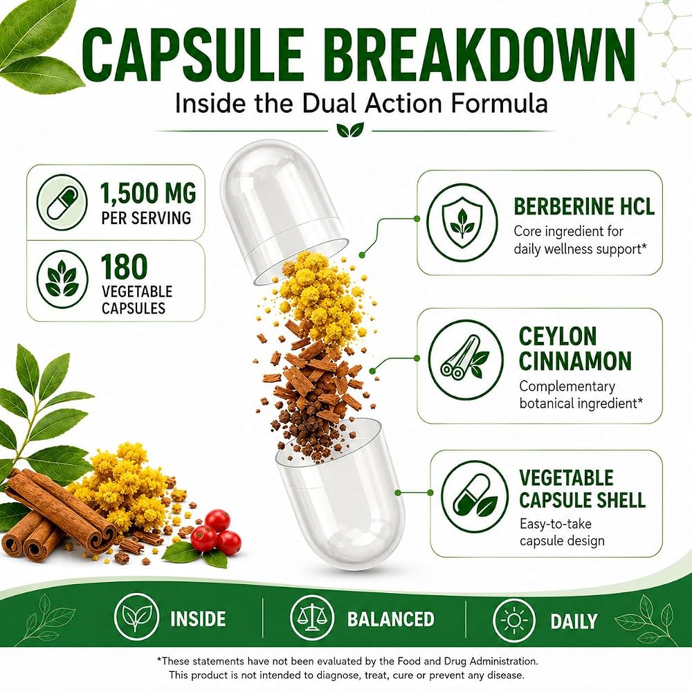 NEOGLI Berberine Supplement 1500mg with Ceylon Cinnamon - 180 Capsules - image 2