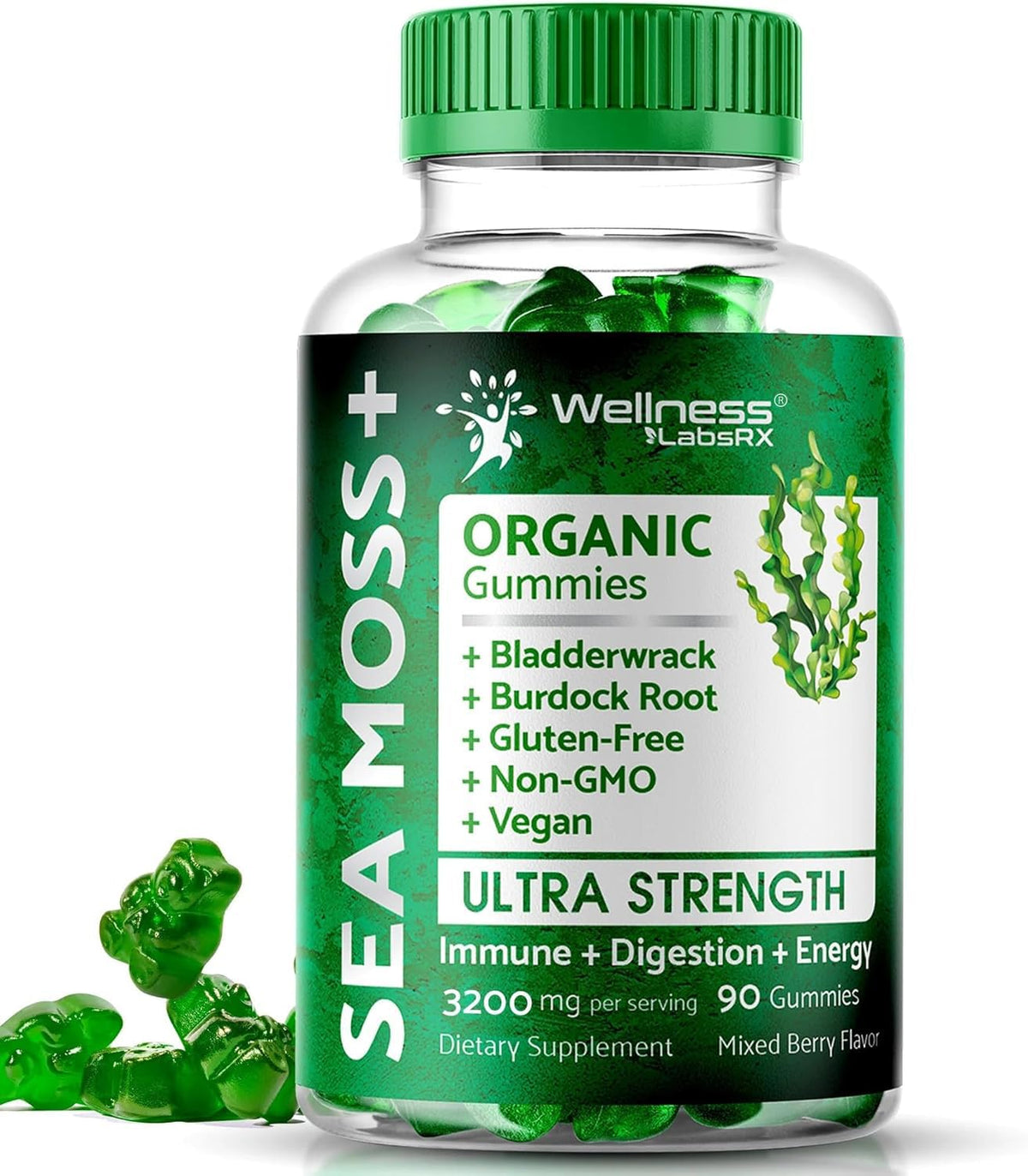 WELLNESS LABSRX Irish Sea Moss Gummies 3200mg - 90 Count