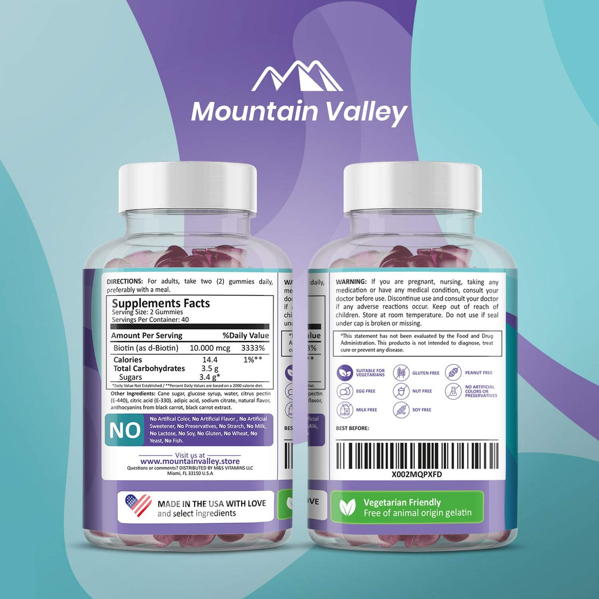 Mountain Valley Biotin Gummies 10,000 mcg Hair, Skin & Nails - 160 Gummies - image 3