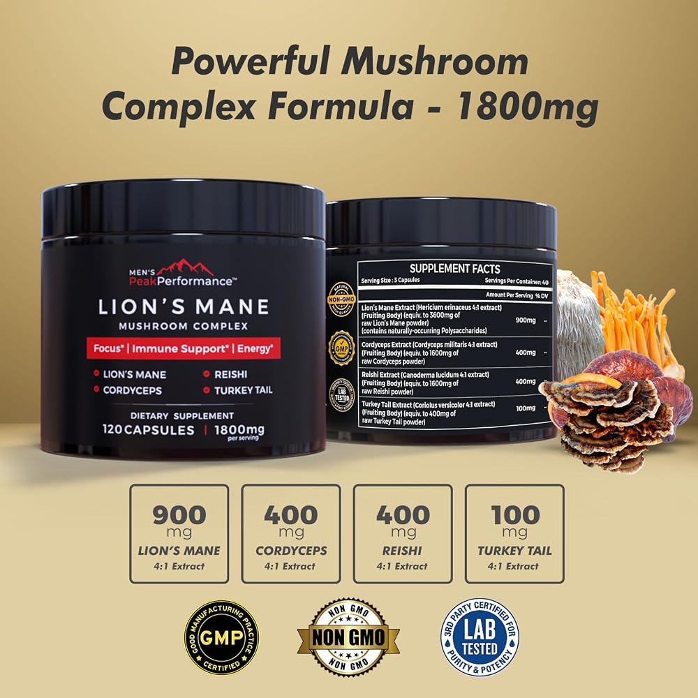 MEN'S PeakPerformance Lion's Mane Mushroom Supplement - 120 Capsules - image 4