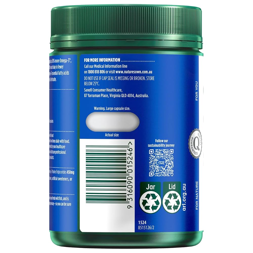 Nature's Own Omega 3 High Strength Odourless Fish Oil 1500 mg - 200 Capsules - image 3
