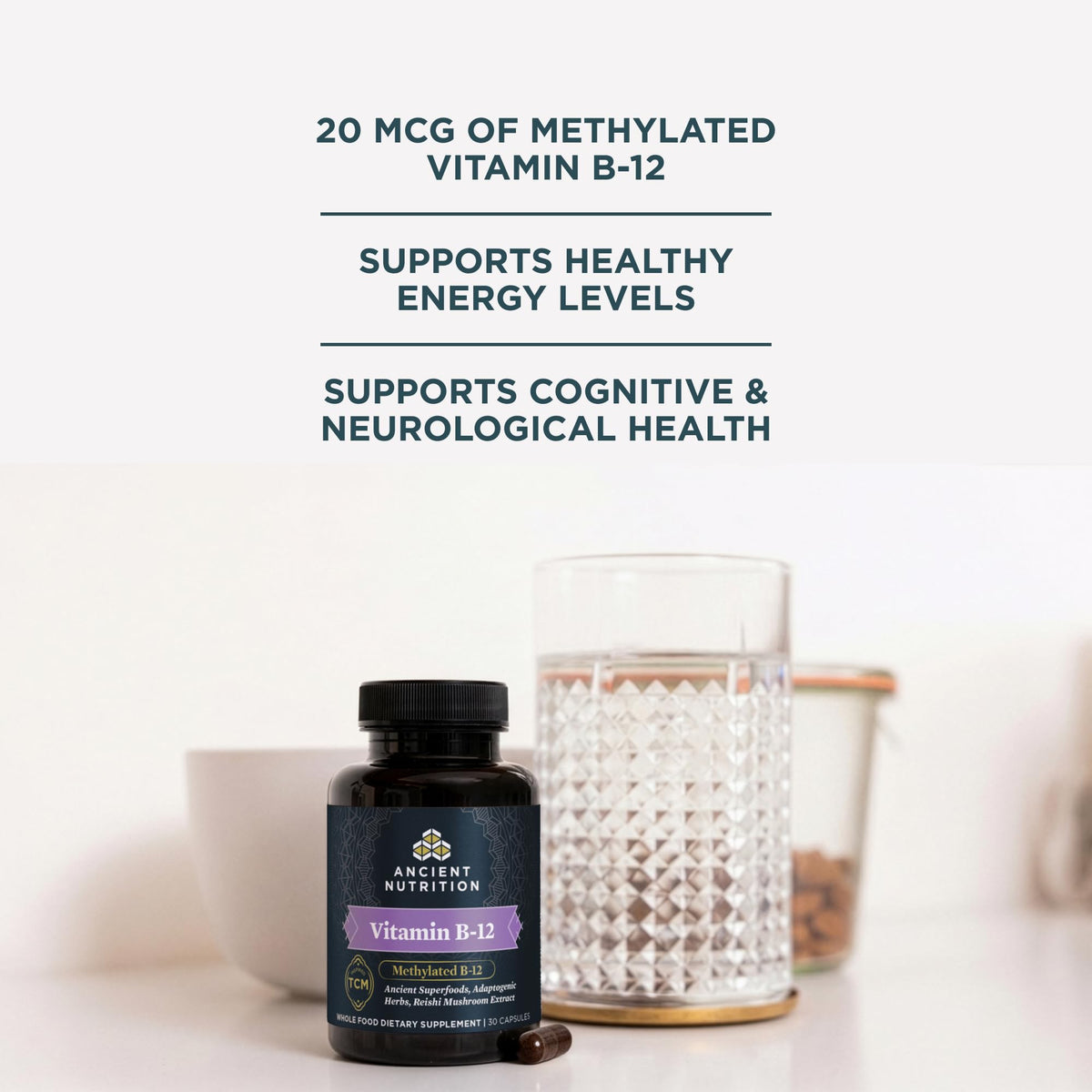 Ancient Nutrition Methylated Vitamin B12 Supplement for Energy - 30 Capsules - image 2