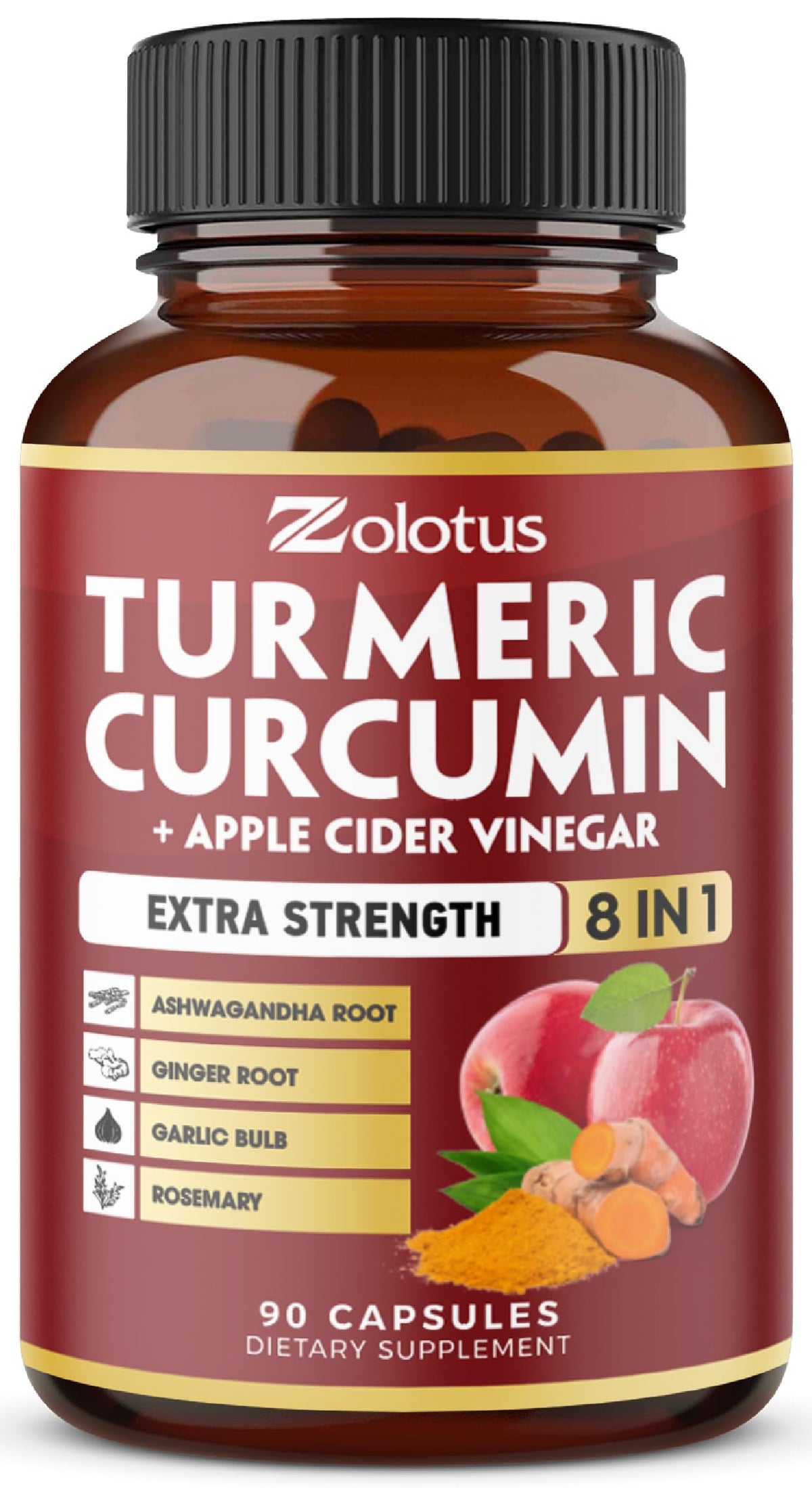 Zolotus Turmeric Curcumin with Apple Cider Vinegar Capsules - 90 Count