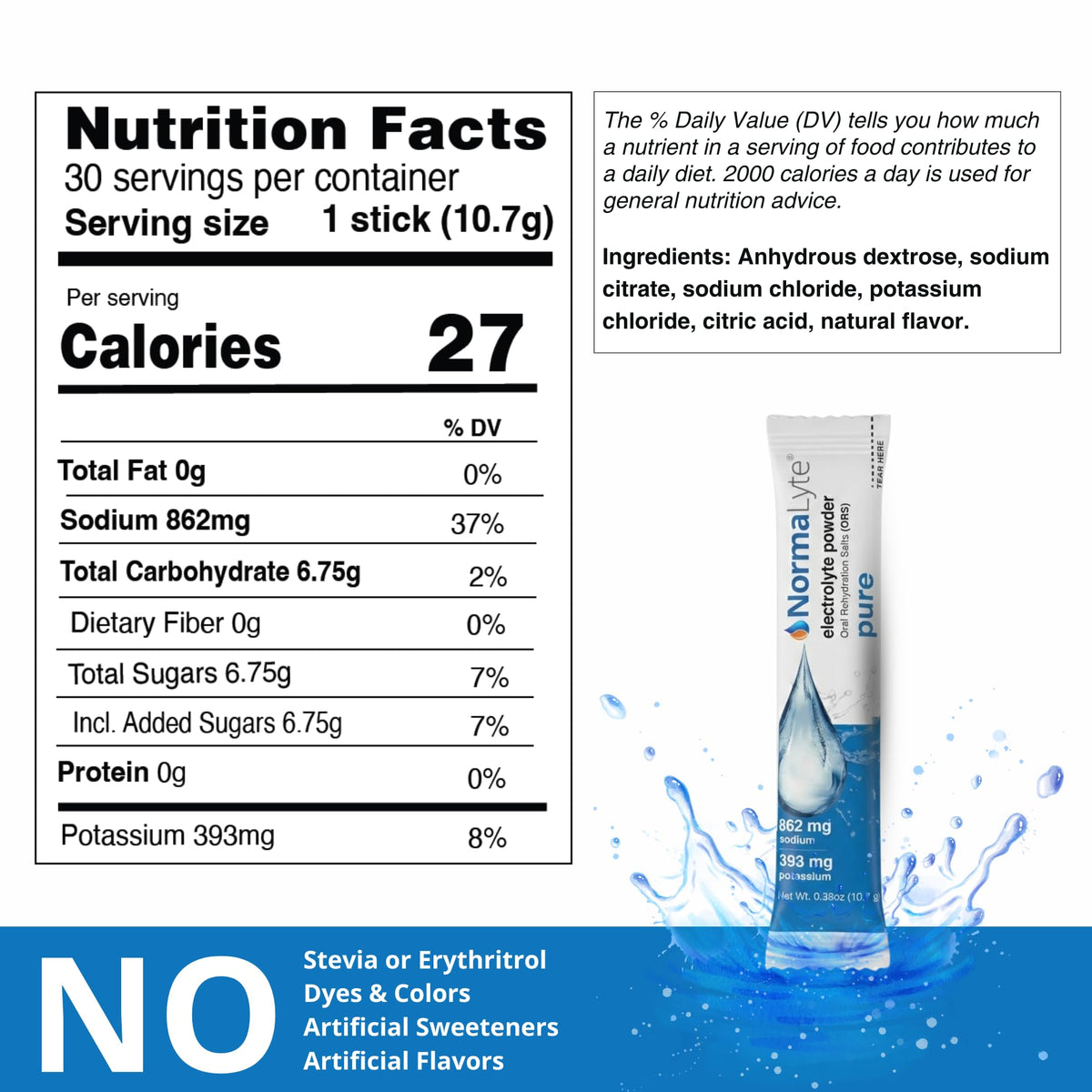 NormaLyte Pure Unflavored Electrolyte Powder - 6 Sticks - image 2