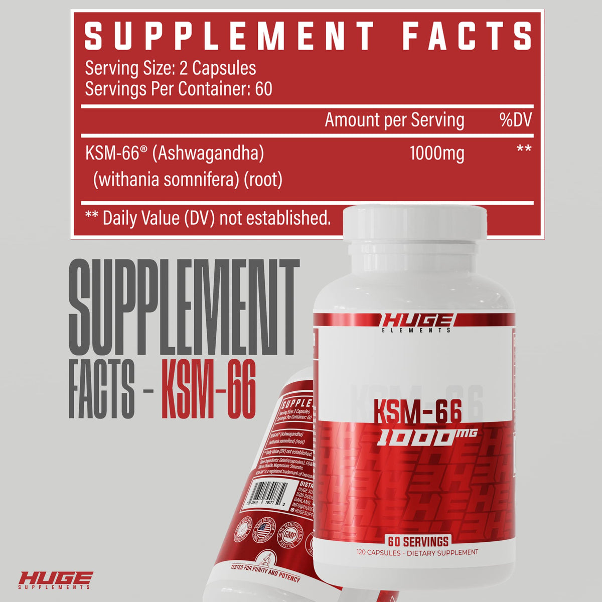 Huge Supplements KSM-66 Ashwagandha 1000mg - 120 Capsules - image 4