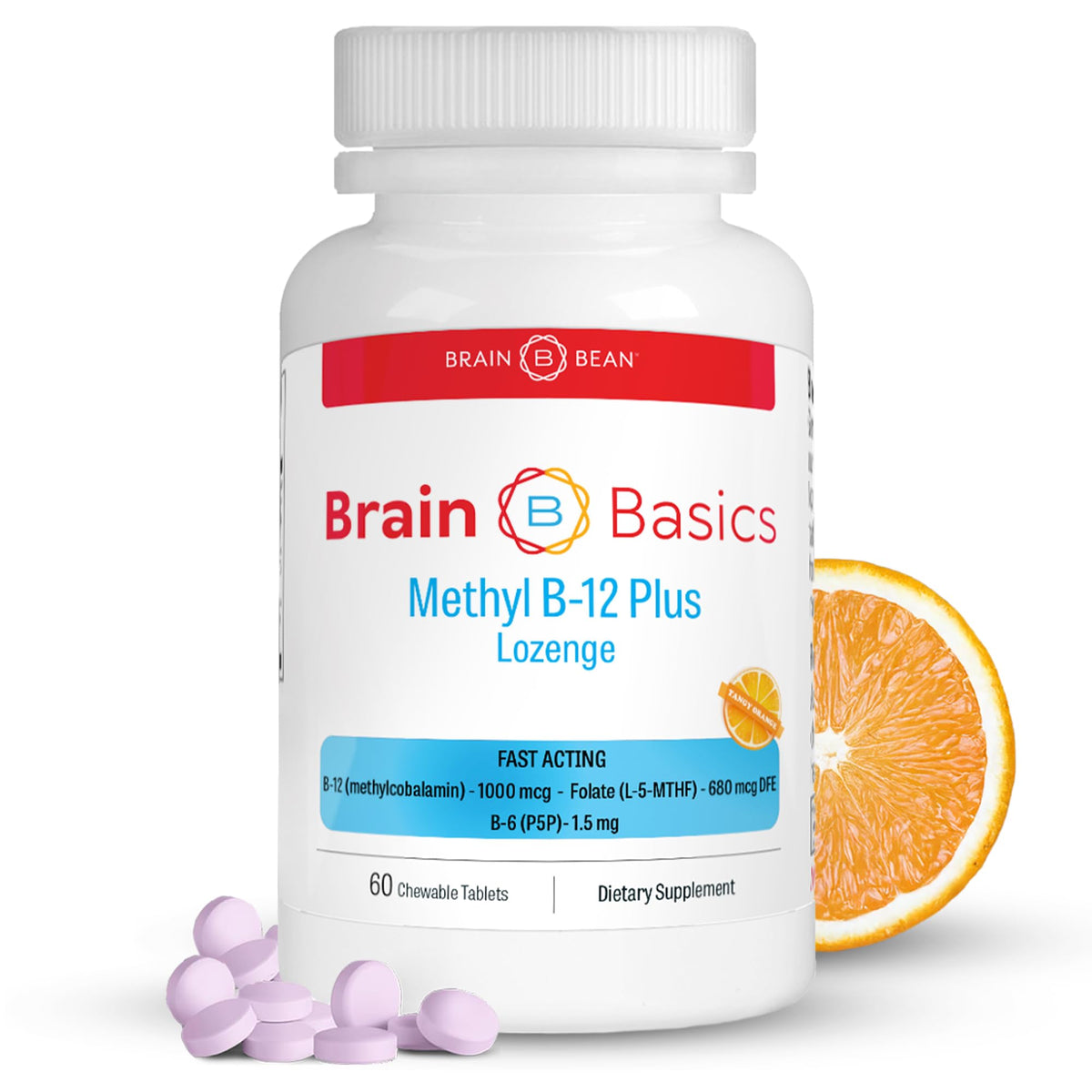 Brain Bean Methyl B12 1000 mcg + Methylfolate Lozenges - 60 Count