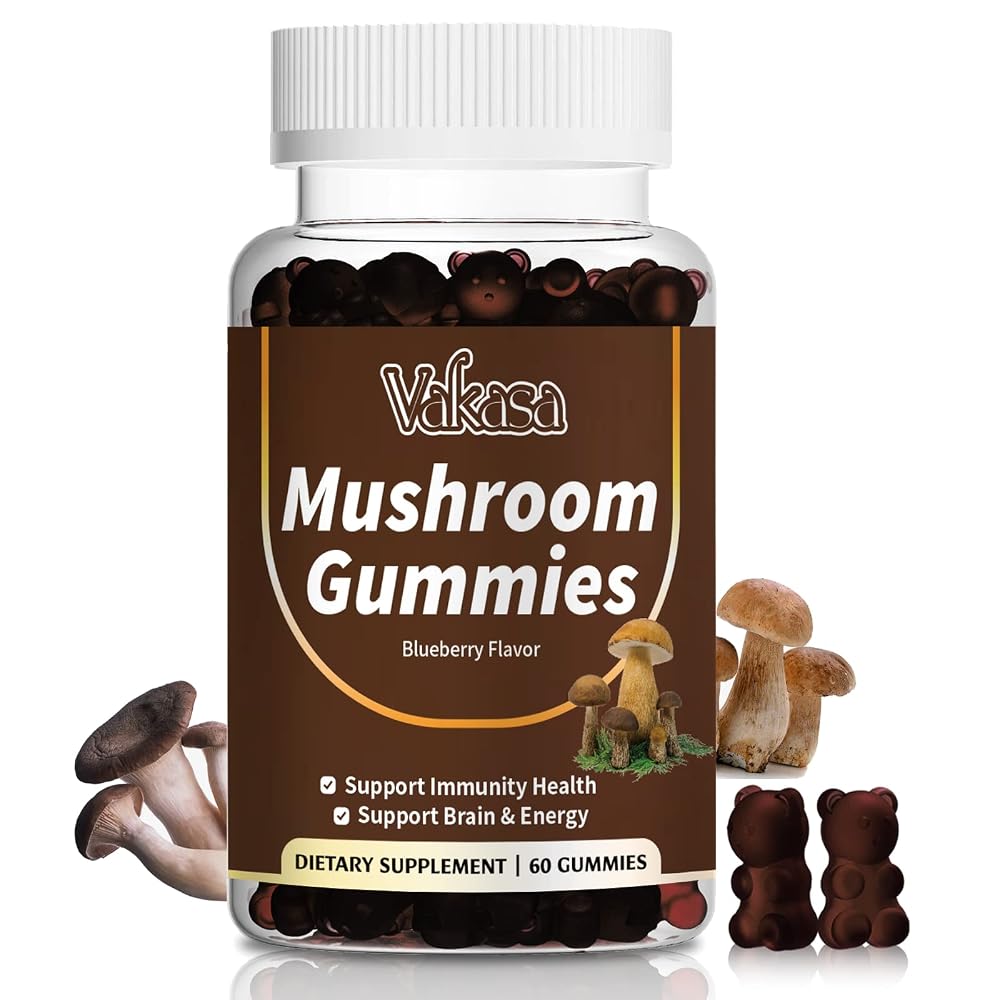 Vakasa Mushroom Gummies 10 Blend 2500mg Brain & Immune Support - 60 Gummies