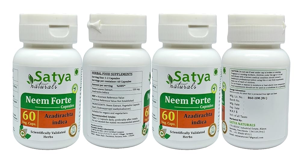 Satya Naturals Neem Forte 500 mg Vegetarian Capsules - 240 Count - image 2