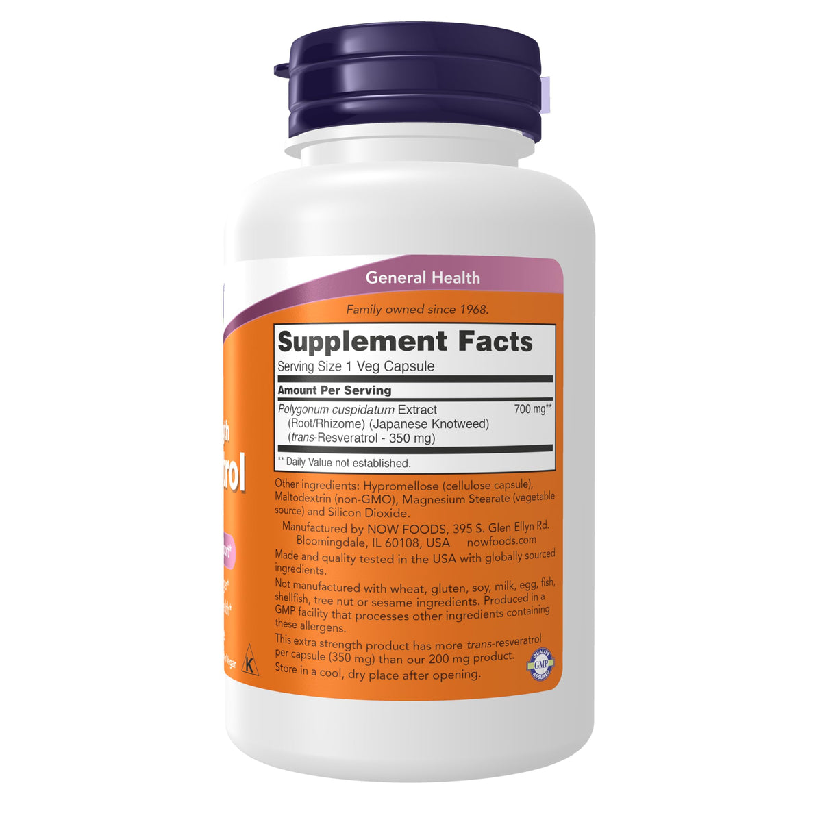 NOW Supplements Resveratrol 350mg Extra Strength - 60 Vegetarian Capsules - image 2