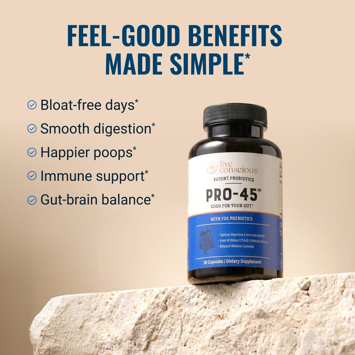 Live Conscious PRO45 Probiotics 45 Billion CFU - 30 Vegetarian Capsules - image 3