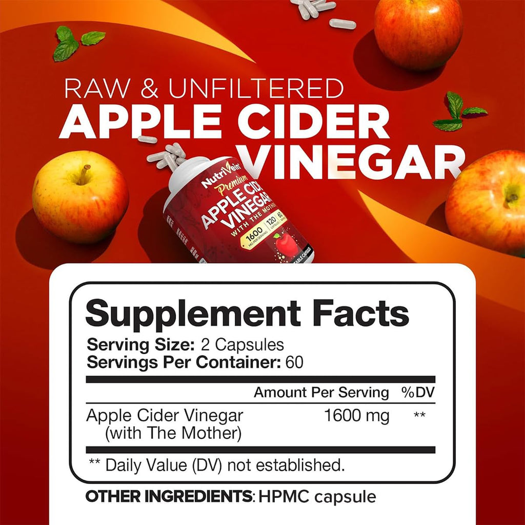 Nutrivein Apple Cider Vinegar 1600 mg - 120 Capsules - image 3