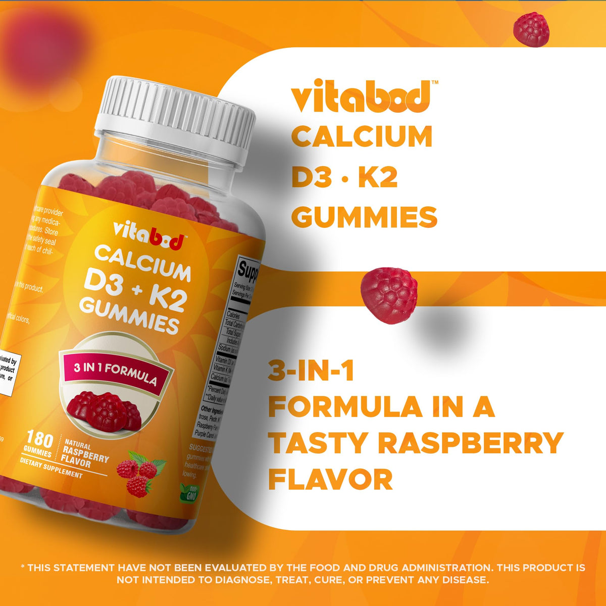 Vitabod Vitamin D3 + K2 Gummies for Bone & Heart Health - 180 Gummies - image 4