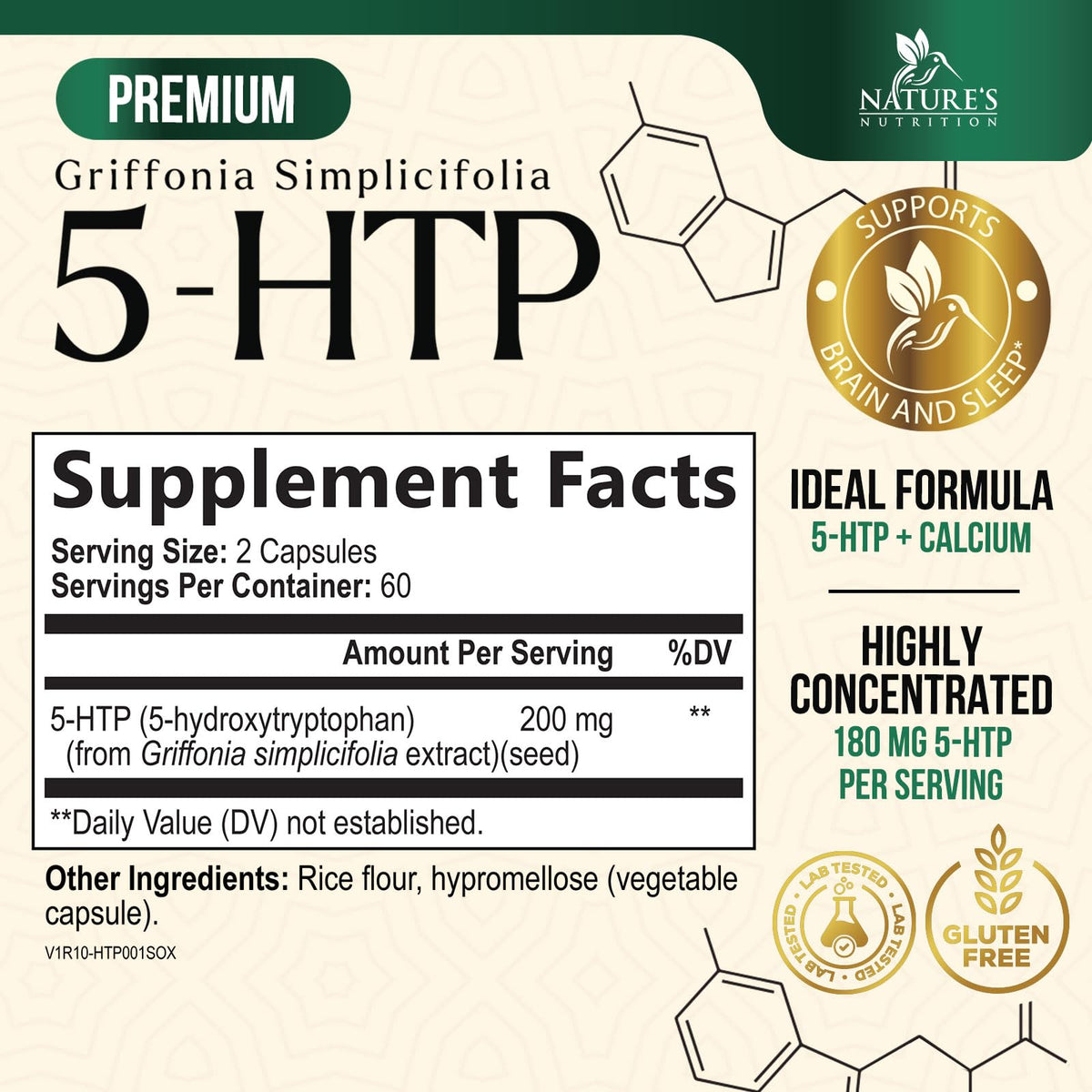 Nature's Nutrition 5HTP 200mg per Serving Capsules - 5 HTP Supplement
