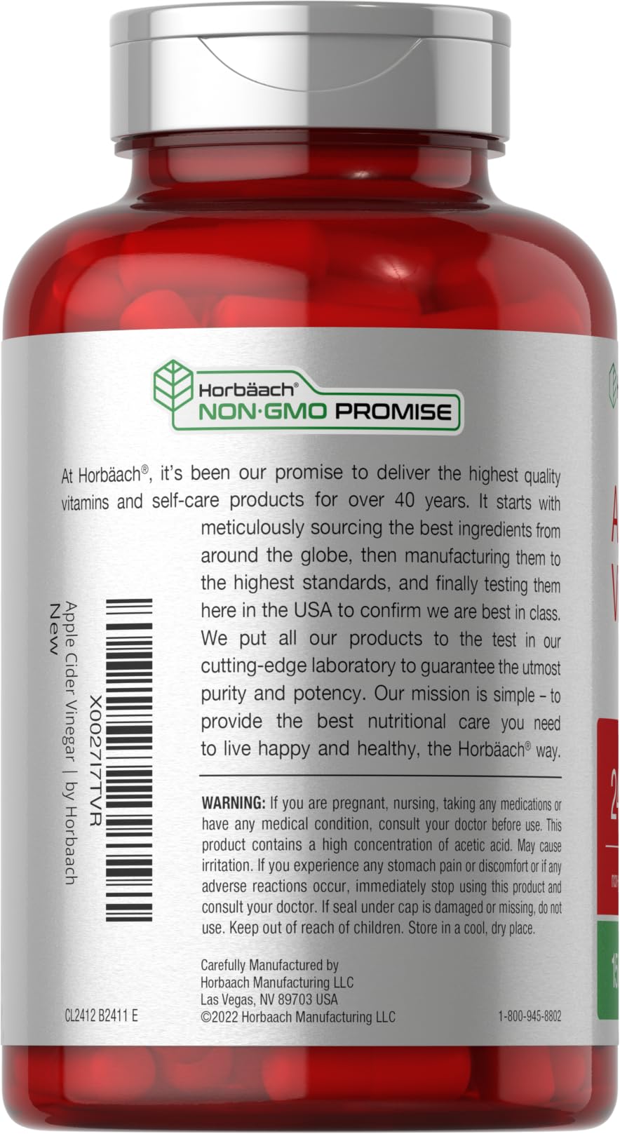 Horbäach Apple Cider Vinegar Capsules 2400mg - 150 Count - image 3