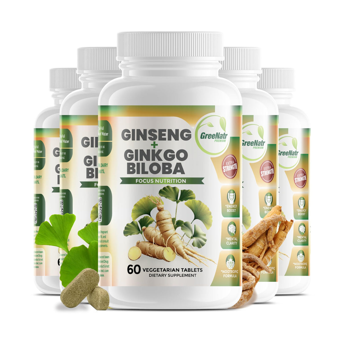 GreeNatr Panax Ginseng + Ginkgo Biloba Tablets - Premium