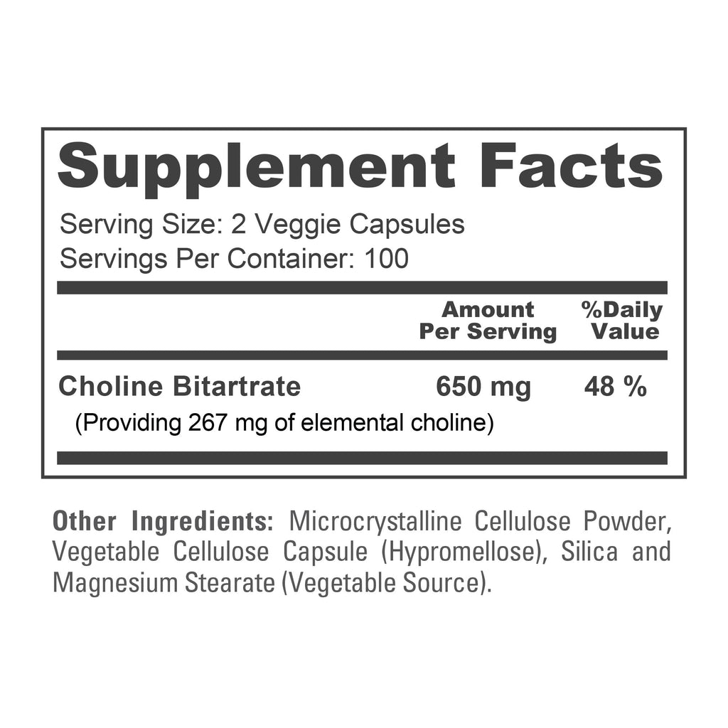 NusaPure Choline Bitartrate 650mg - 200 Vegetarian Capsules - image 4
