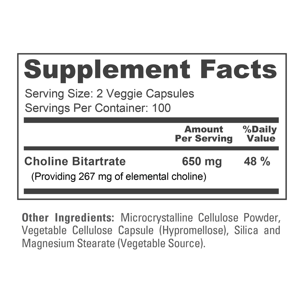 NusaPure Choline Bitartrate 650mg - 200 Vegetarian Capsules - image 4