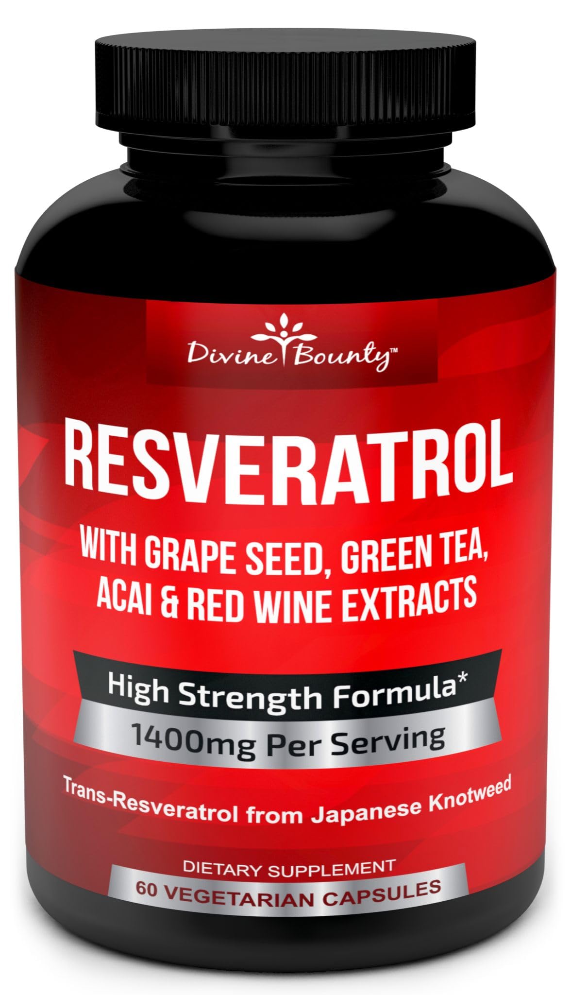 Divine Bounty Resveratrol 1400mg with Green Tea Extract - 60 Capsules