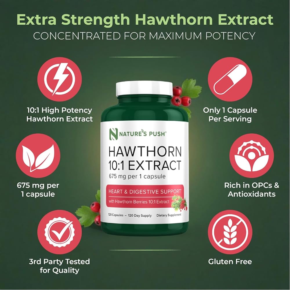 Nature's Push Super Potent Hawthorn Berry 10:1 Extract 675mg Capsules
