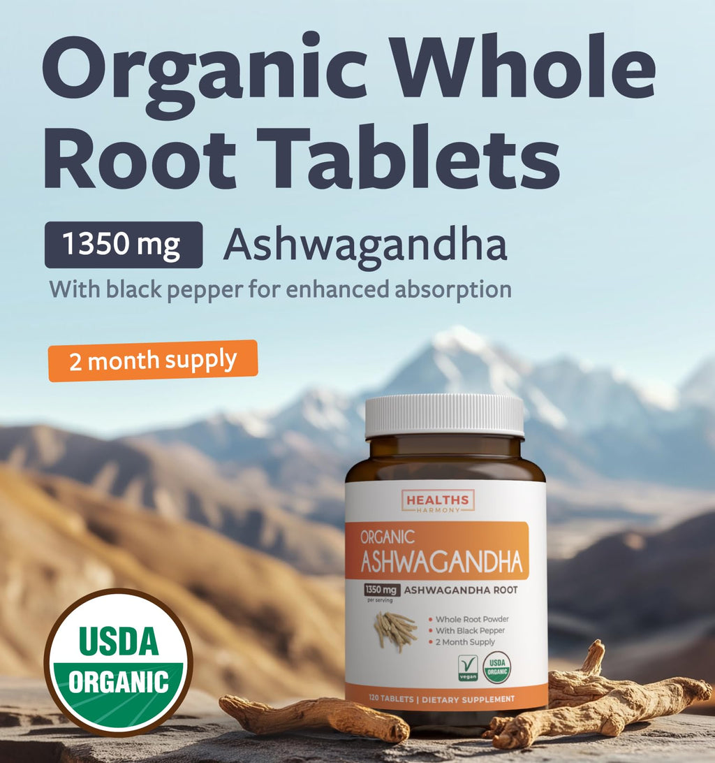 Healths Harmony Organic Ashwagandha Supplement - 120 Tablets - image 2