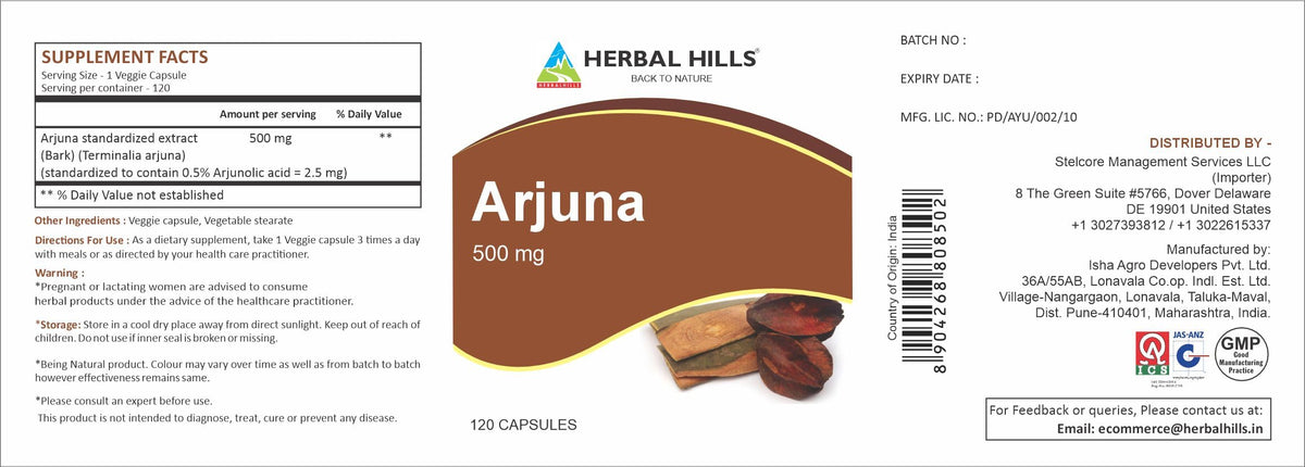 HERBAL HILLS Arjuna Capsules 500 mg - 120 Capsules - image 5