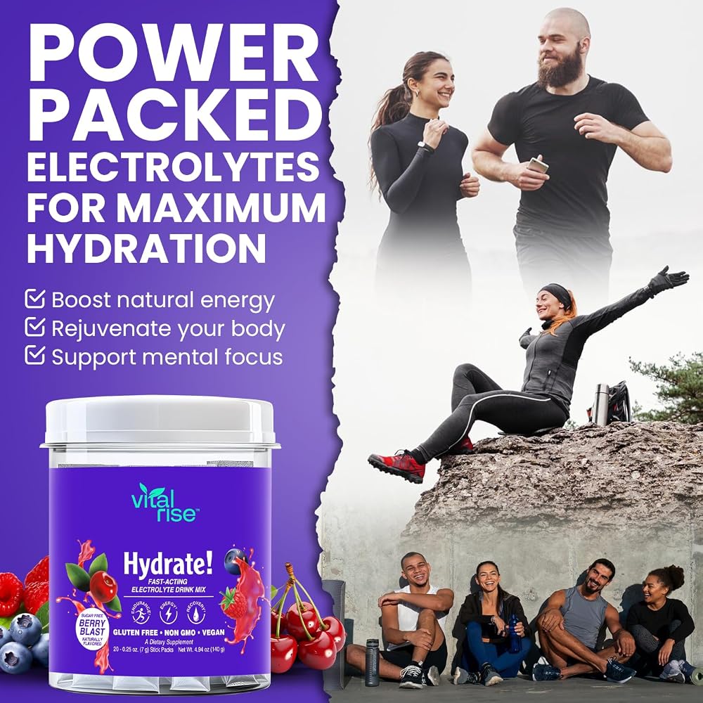Vital Rise Hydrate Berry Blast Electrolyte Powder - 20 Packets - image 3