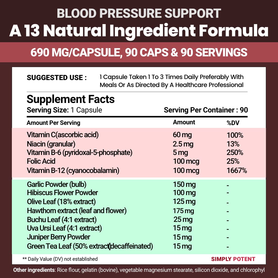Simply Potent Blood Pressure Support Supplement - 90 Capsules - image 2