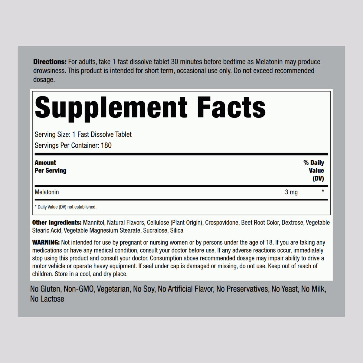 Piping Rock Melatonin 3mg Fast Dissolve Tablets - 180 Count - image 2