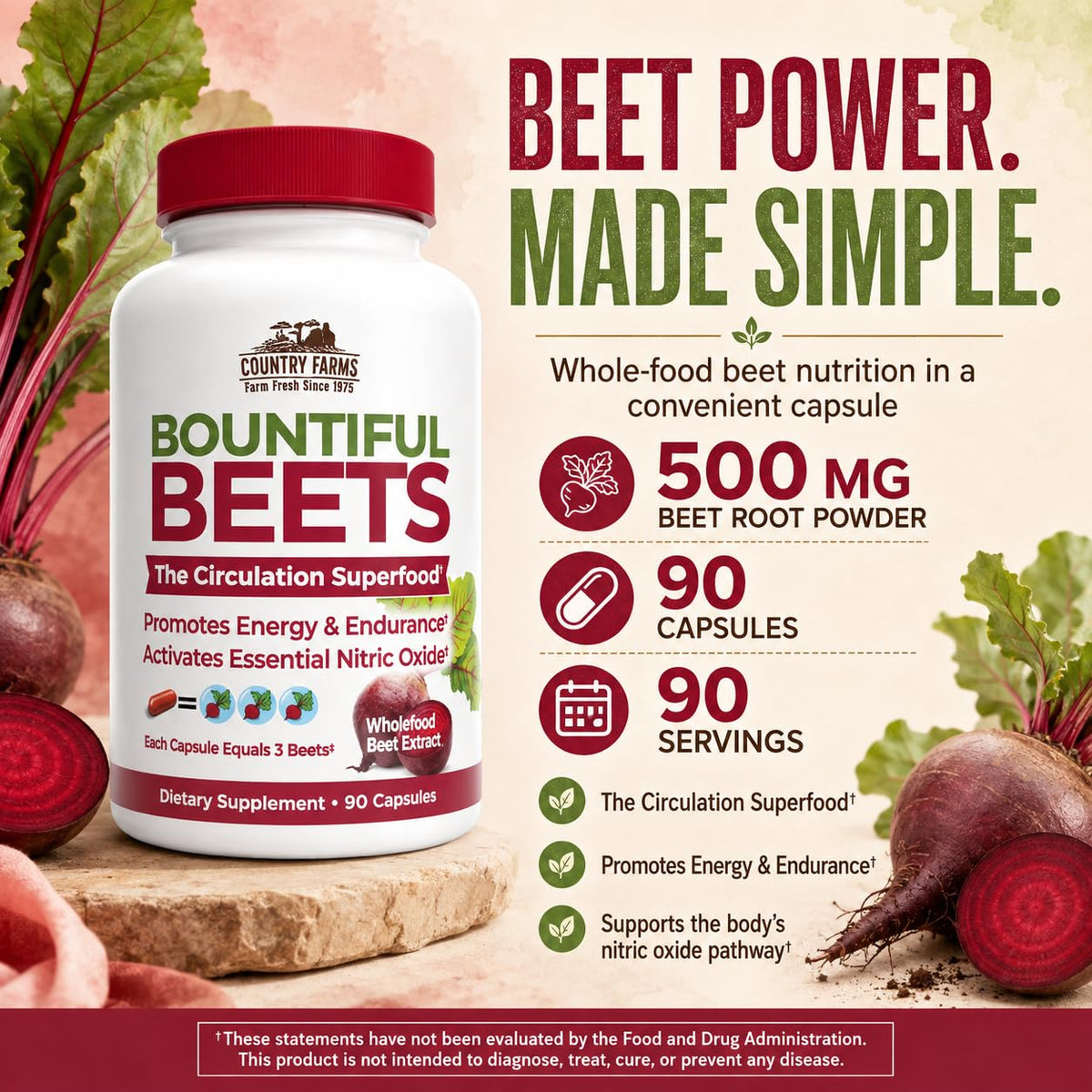 Country Farms Bountiful Beets Capsules Circulation Support - 90 Count - image 3