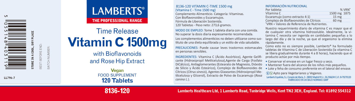 Lamberts Vitamin C Time Release with Bioflavonoids 1500mg - 120 Tablets - image 2