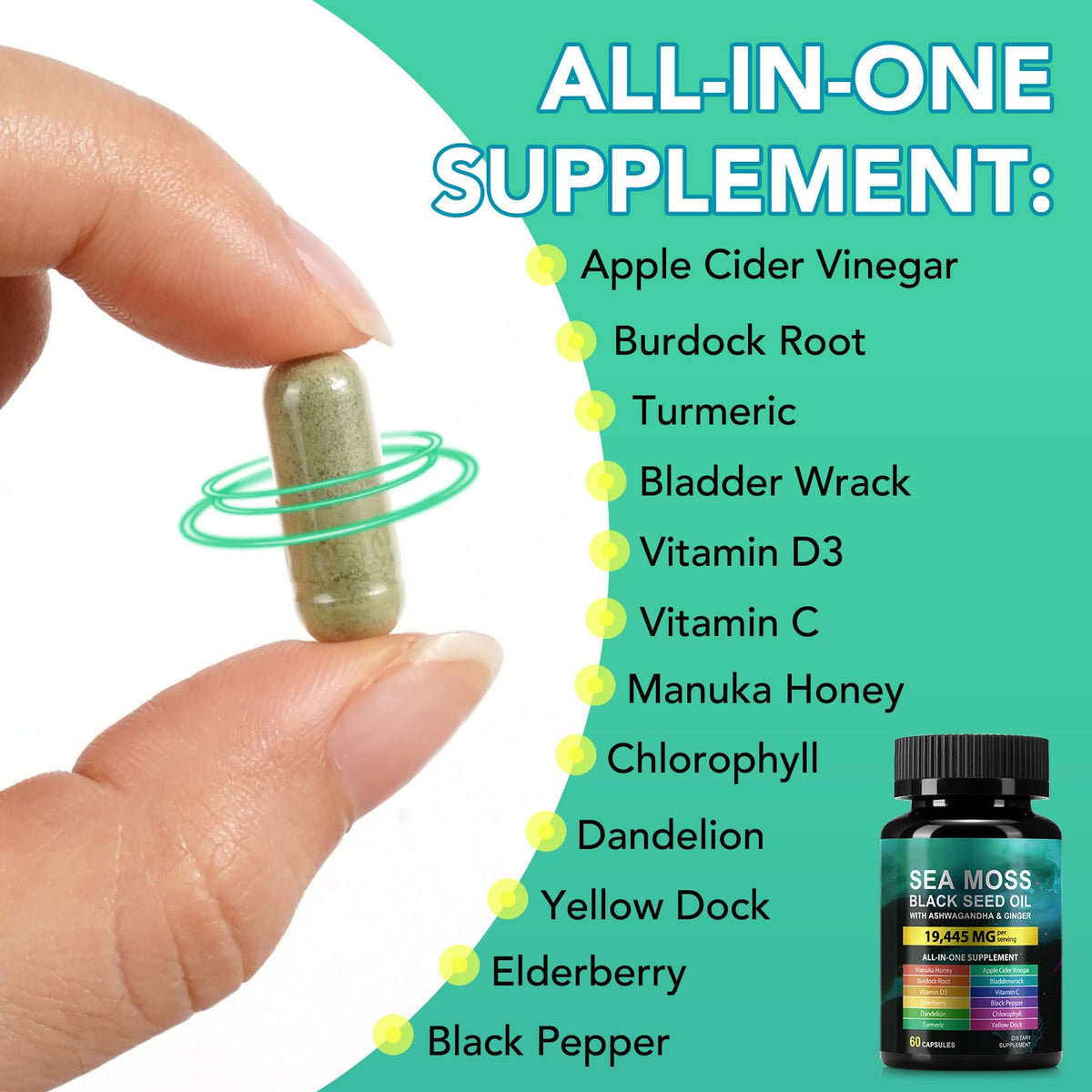 HUYEHF Sea Moss Black Seed Oil Ashwagandha - 60 Capsules - image 3