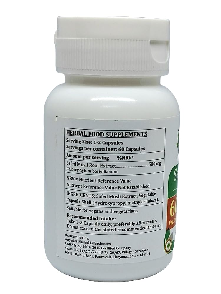 Satya Naturals Safed Musli Forte Capsules 500 mg. 60 Veg. Capsule