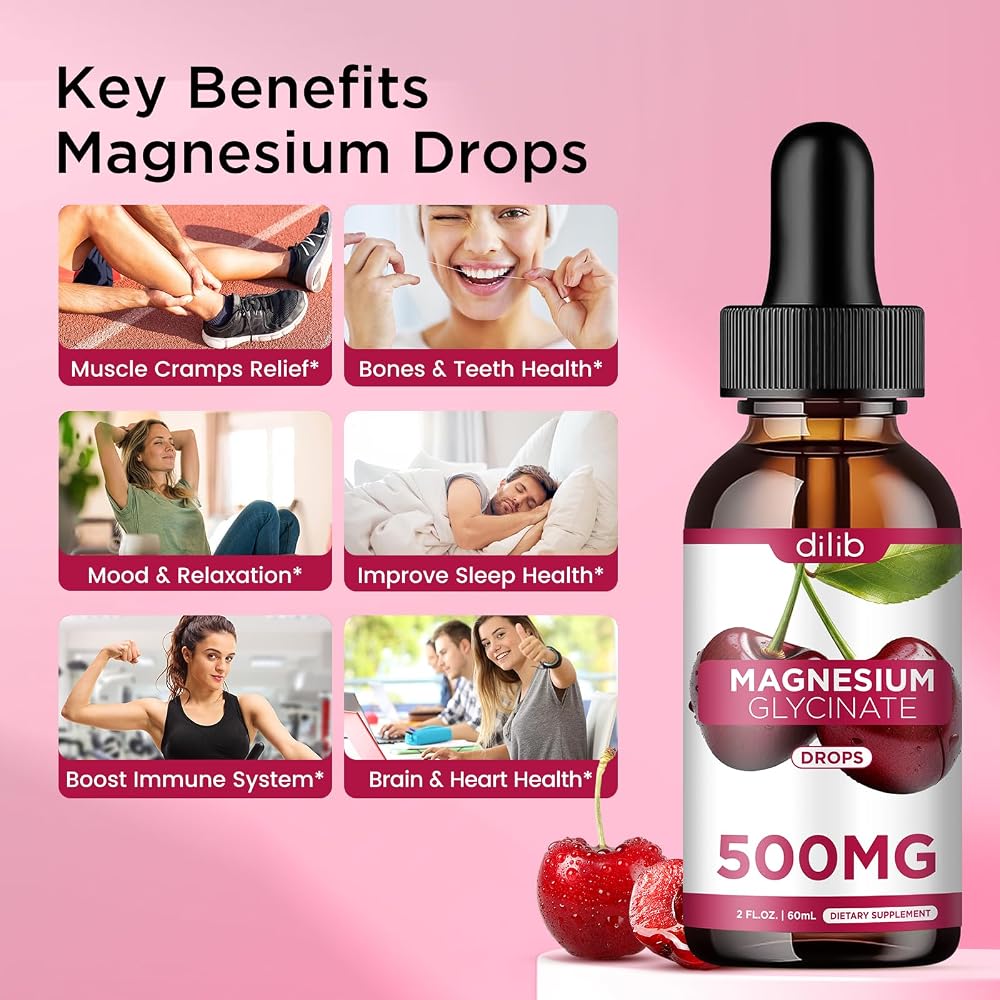 Dilib Magnesium Glycinate Liquid Drops 500mg for Sleep & Stress - 2 Fl Oz - image 3