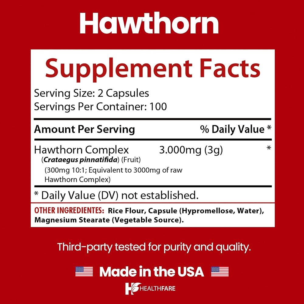 Healthfare Hawthorn Berry Supplement Extract 3000mg - 200 Capsules - image 3