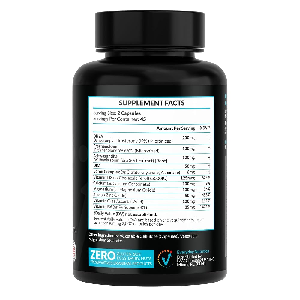 EVERYDAY NUTRITION DHEA 200mg Pregnenolone Supplement - 90 Capsules - image 2