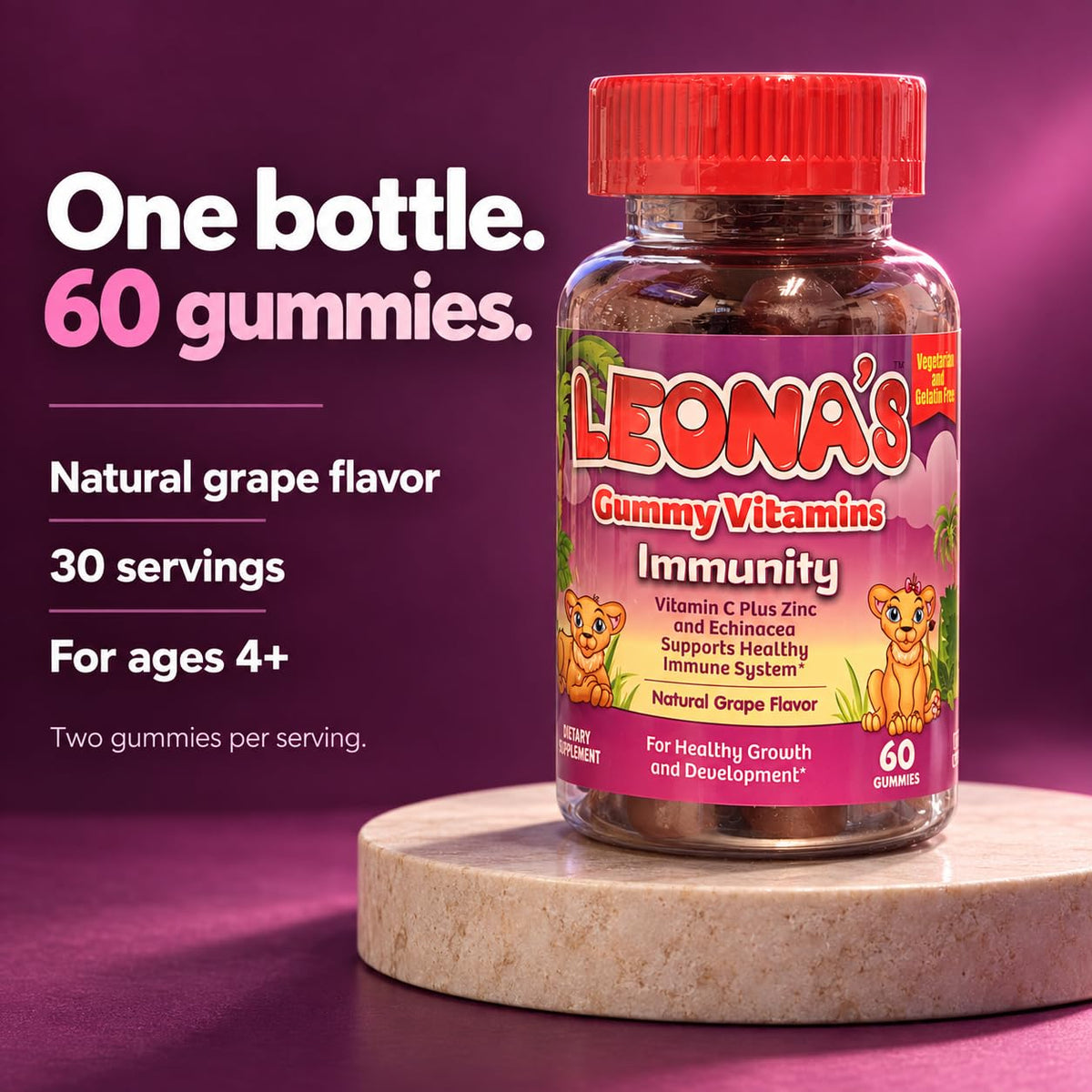 LEONA'S Immunity Gummies for Kids, Natural Grape Flavor - 60 Count - image 9