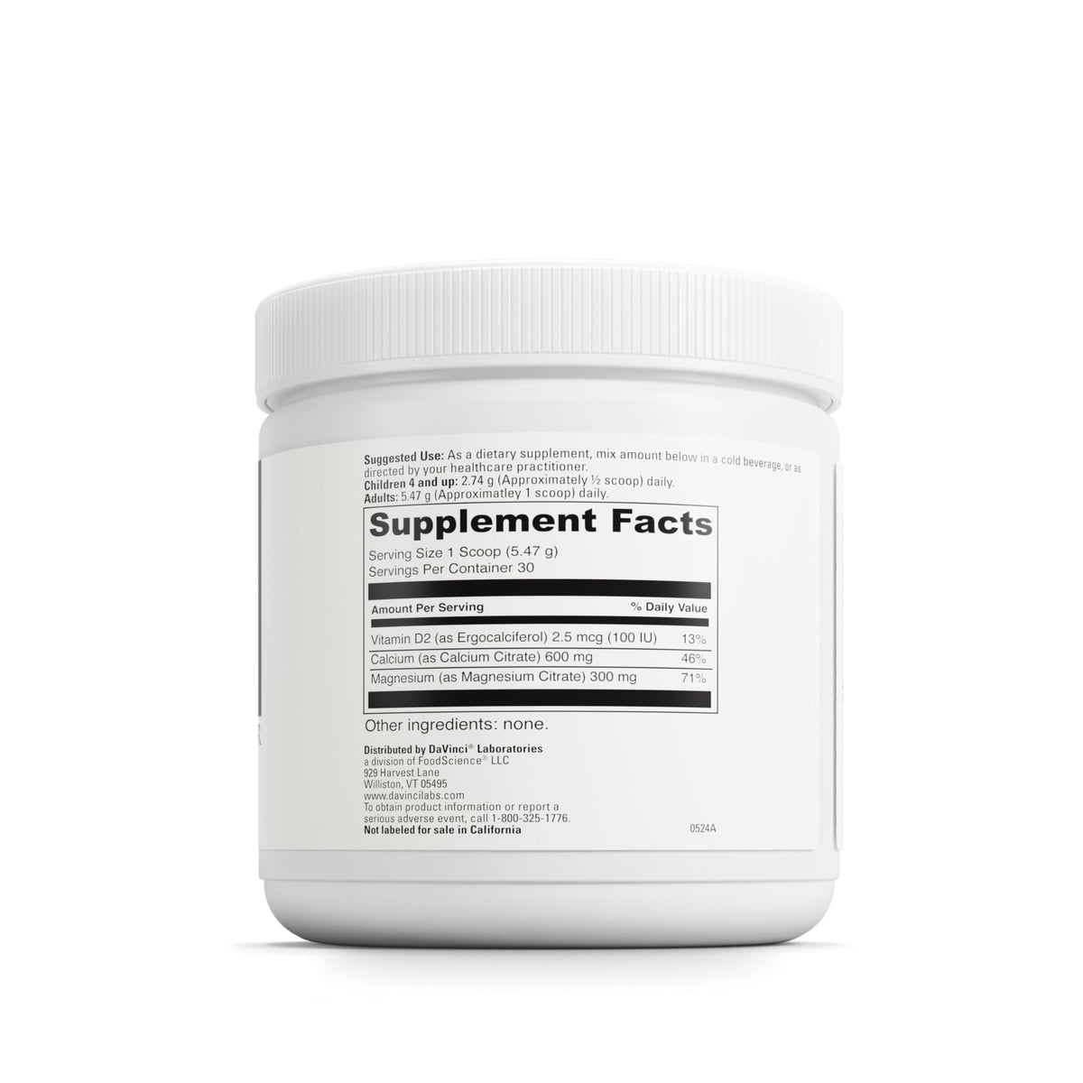 DaVinci Labs Cal-Mag Citrate Powder Bone Health Support - 30 Servings - image 2