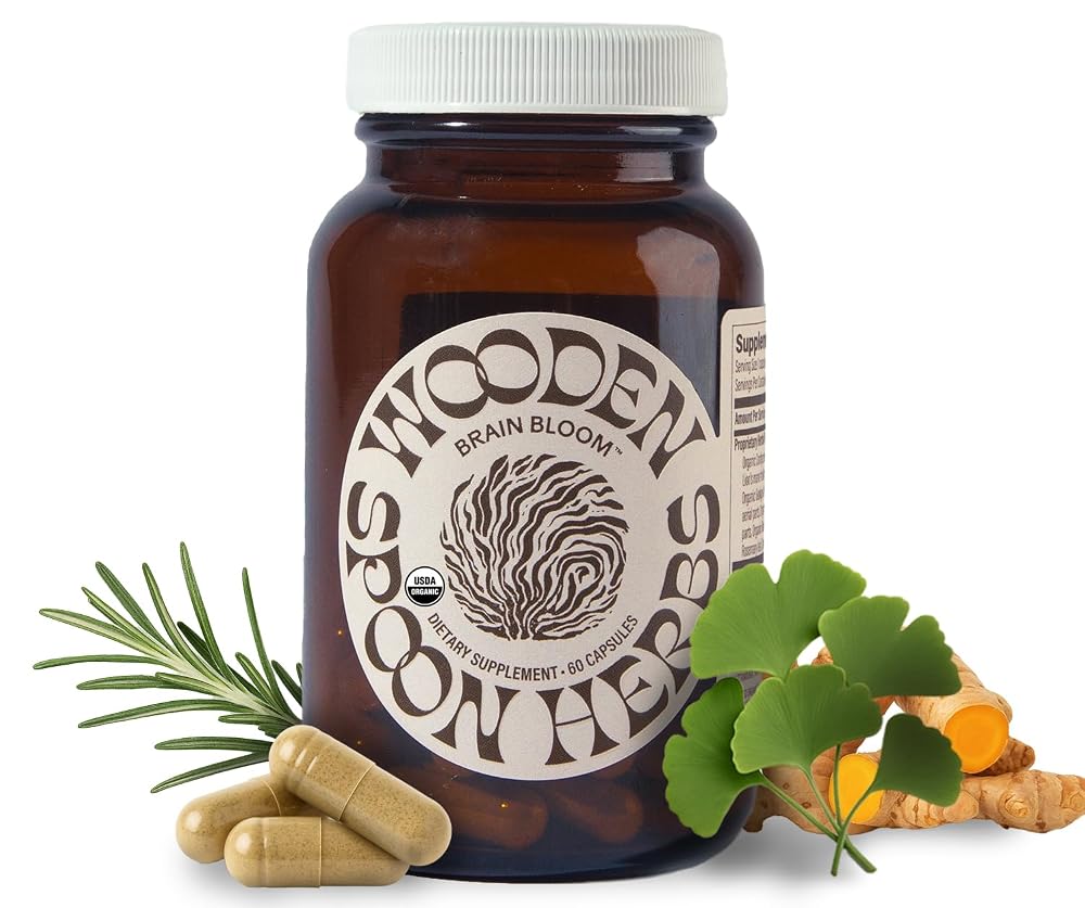 Wooden Spoon Herbs Brain Bloom Organic Brain Supplement - 60 Capsules