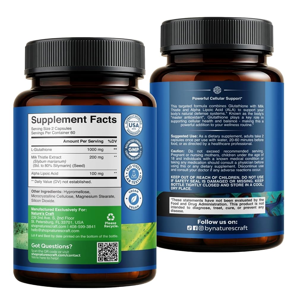 Natures Craft Reduced Glutathione 1000mg with Milk Thistle - 120 Capsules - image 9