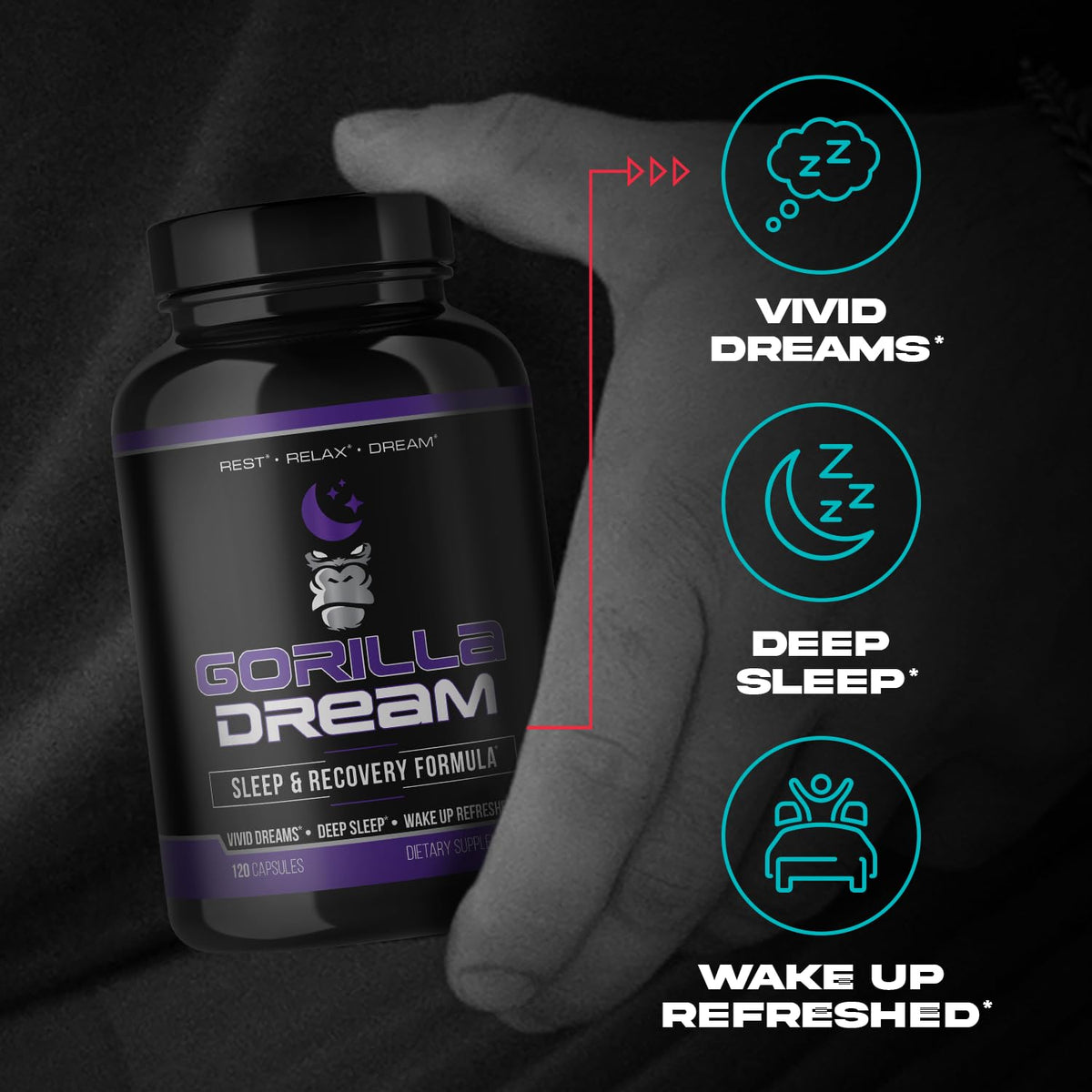 Gorilla Mind Dream Sleep & Recovery Supplement - 120 Capsules - image 3