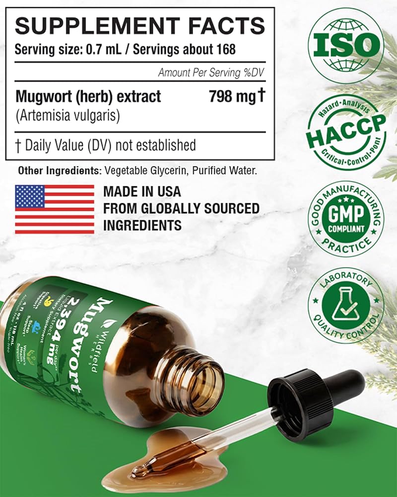 WILDFIELD HERBS 4 Oz Mugwort Extract Liquid Drops - Relaxation & Digestive Support | 2 Month Supply | - Made in USA - Mugwort Herb Supplement - Alcohol & Sugar Free - image 3