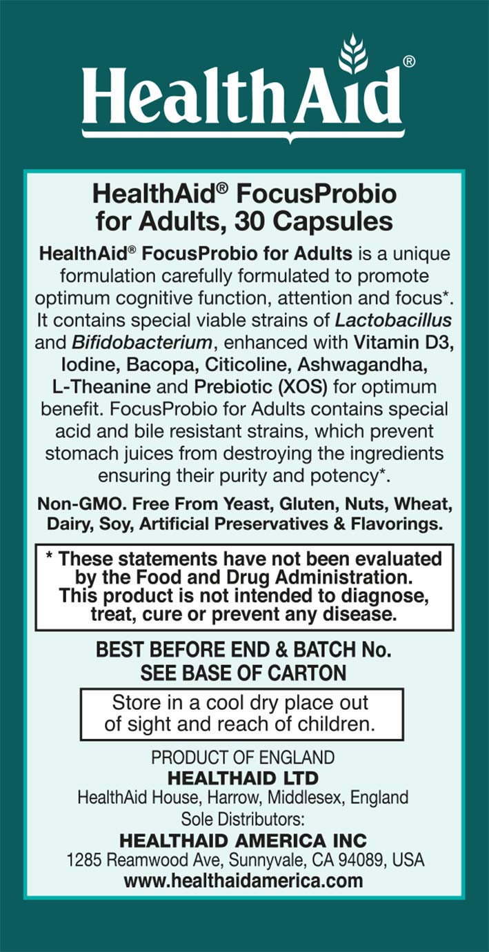 HealthAid FocusProbio Gut-Brain Support Probiotic - 60 Tablets - image 3