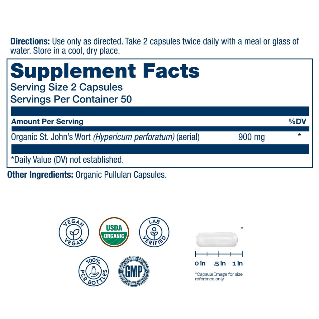 SOLARAY Organic St John's Wort 900mg - 100 Vegetarian Capsules - image 2